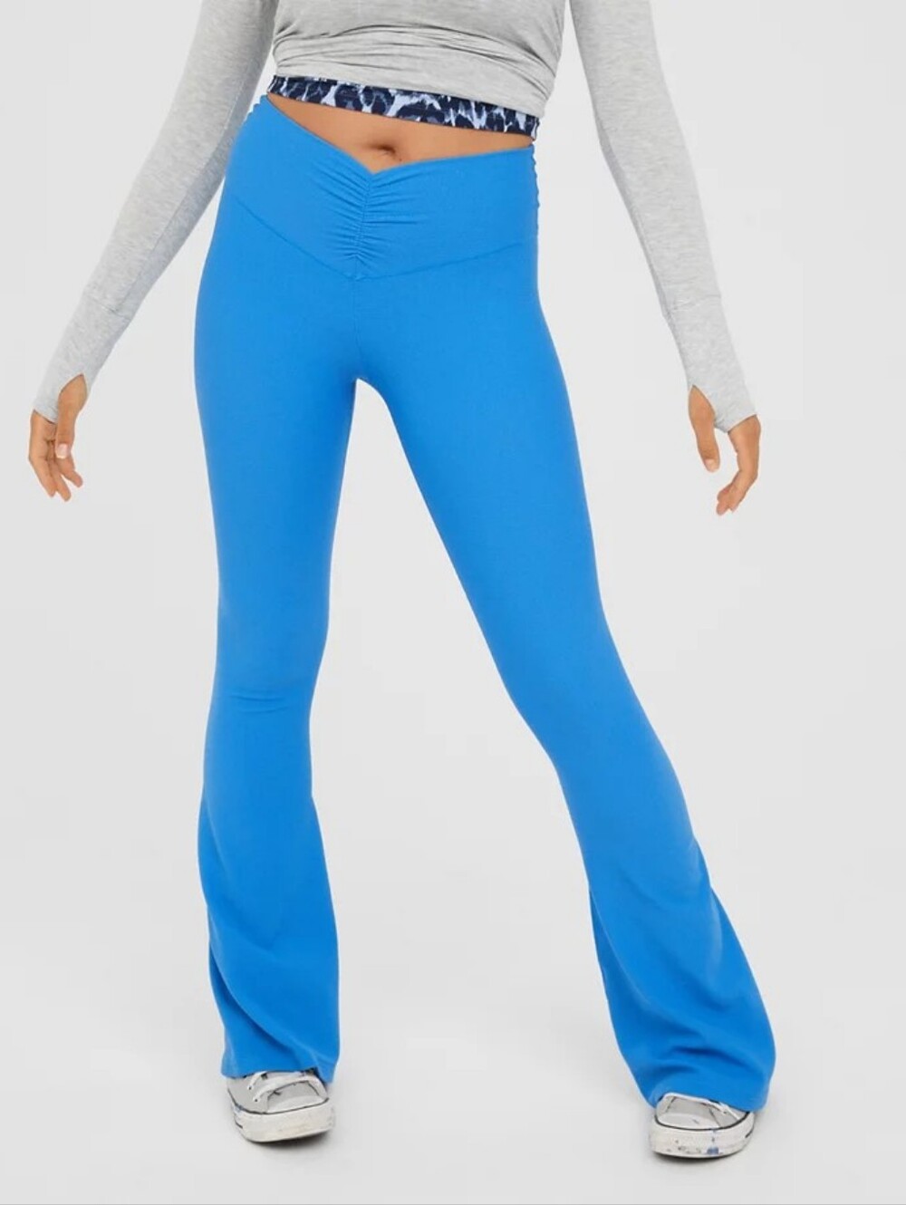 **BLACK** OFFLINE By Aerie Real Me Waffle High Waisted Ruched Flare Legging
